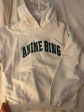 Anine Bing Cream Pullover Hoodie with Label Detail